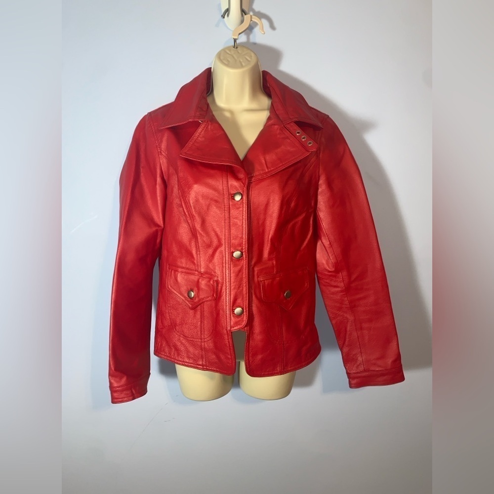 Cami NYC cherry Red genuine leather Jacket moto western size 10 EUC